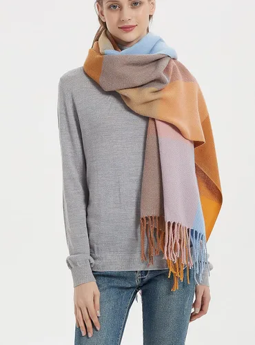 Vista 4 de Wander Agio - Bufanda larga y a la moda para mujer, diseño a cuadros, cálida, chal para invierno