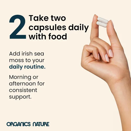 Vista 2 de ORGANICS NATURE Cápsulas de musgo marino irlandés de 45 porciones Pastillas de masa marina de alta potencia Musgo marino aprobado por Dr. Sebi