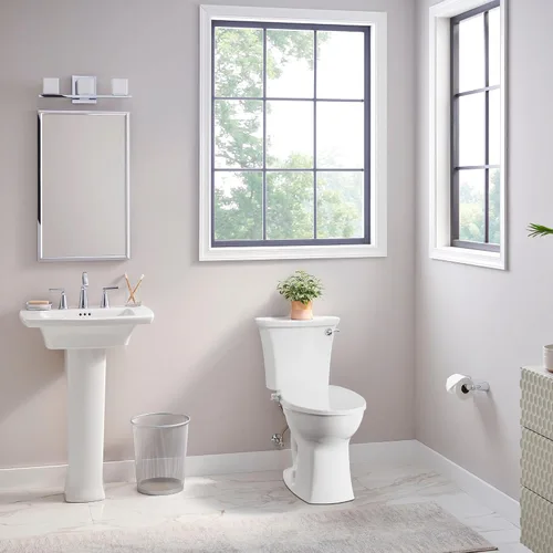 Vista 3 de American Standard 608AA002.020 Edgemere Inodoro de dos piezas con asiento de bidé y anillo de cera, parte delantera alargada, descarga a la derecha