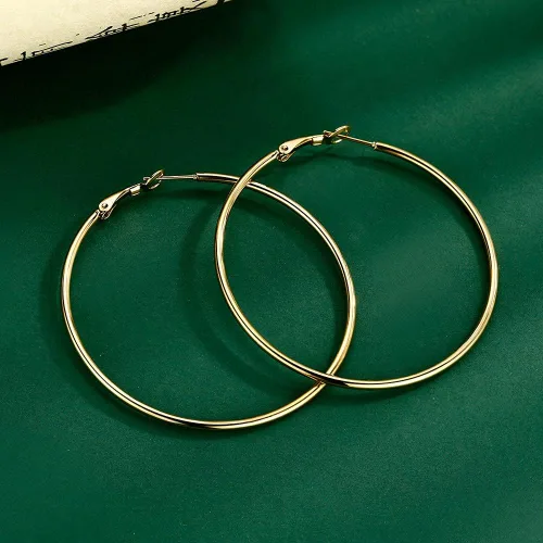 Vista 3 de Juego de 4 pares de aretes de aro grandes para mujeres y niñas, de acero inoxidable 316L, hipoalergénicos, chapados en plata, chapados en oro de 14