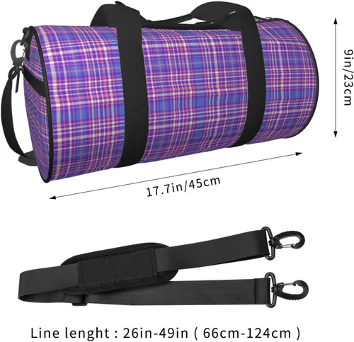 Vista 2 de Large Duffle Bag for Travel - Retro Purple Plaid Print Gym Bag for Women Men, Travel Foldable Bags for Women Men with Zippered Multiple Pockets
