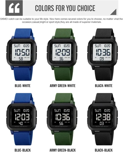 Vista 7 de Forrader Reloj digital deportivo para hombre, resistente al agua, con alarma, temporizador de cuenta regresiva, doble hora, cronómetro, relojes