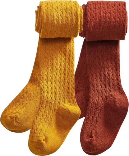 Vista 14 de CHUNG Medias de algodón con pie para niñas pequeñas, gruesas, de invierno, con cable de punto, leggings, medias largas 1 par negro