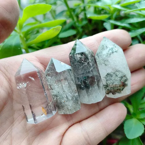 Vista 4 de 1 mini varita de cristal fantasma, torre de cristal fantasma, punto de cuarzo de jardín con punto de cristal escénico de lodalita para curación