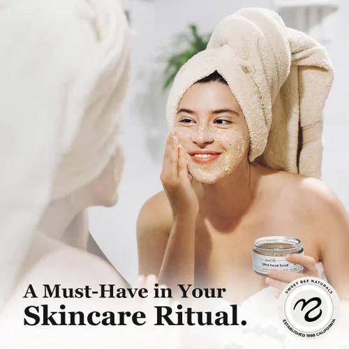 Vista 4 de Sweet Bee Naturals Exfoliante facial ultrafacial: exfoliante facial hidratante y limpiador diario suave para pieles sensibles, exfoliante de azúcar