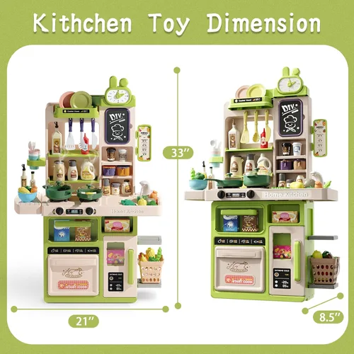 Vista 4 de Juego de Cocina para Niños, 63 Piezas de Juguetes de Cocina de Juego de Simulación para Niños Pequeños, Estufa de Cocina con Sonido de Vapor y Luz