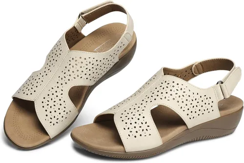Vista 6 de SHIBEVER Sandalias planas para mujer, cómodas y elegantes, con soporte de arco ortopédico, puntera abierta, sandalias de verano para caminar