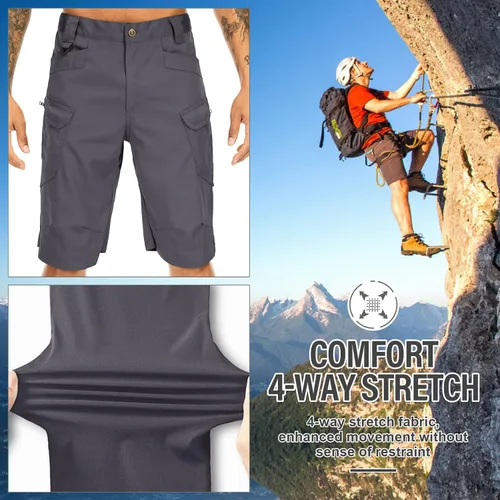 Vista 7 de Jessie Kidden Pantalones cortos tácticos para hombre, elásticos, para exteriores, resistentes al desgaste, rasgaduras, parada, trabajo, senderismo