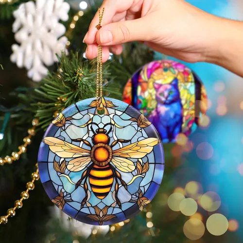 Vista 5 de Touber Adorno Navideño, Adorno de Navidad, Idea de Regalo de Vacaciones, Recuerdo Familiar, Cerámica Redonda, Intercambio de Regalos, Idea de Abeja