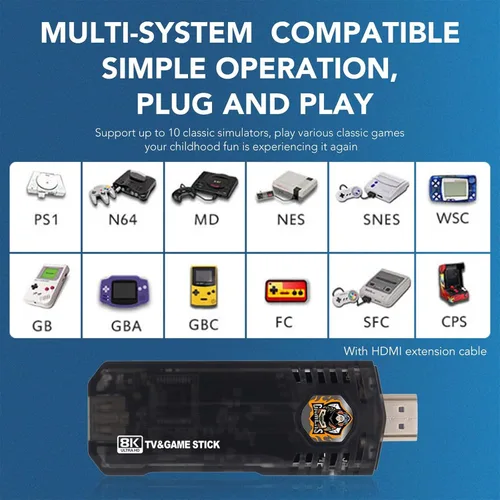 Vista 4 de Mango inalámbrico de Gamepad con sistema doble, consola de juegos retro para TV, HDMI compatible con salida HD, micro USB 5V1.5A, Android 8K