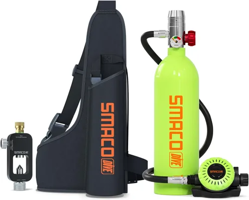 Vista 14 de SMACO Mini tanque de buceo 1L tanque de buceo portátil reutilizable buceo kit de cilindro de oxígeno para snorkel y rescate de emergencia S400