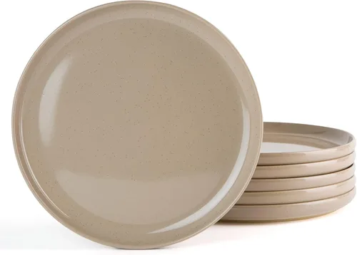 Vista 12 de famiware Platos llanos, juego de platos pequeños de 8 pulgadas para 6, platos de ensalada de cerámica moteados hechos a mano, aptos para microondas