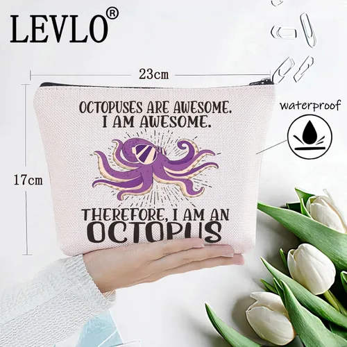Vista 2 de LEVLO Bolsa de maquillaje cosmético de pulpo, regalo para amantes del pulpo, los pulpos son impresionantes bolsa de maquillaje con cremallera