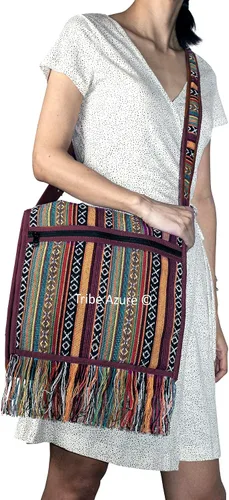Vista 3 de Tribe Azure Tejido Correa Ajustable Bolso De Hombro Hobo Messenger Mujeres Moda Bolso Único Amplio Borla
