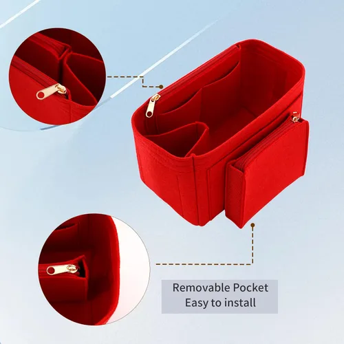 Vista 5 de Organizador de bolsas de fieltro compatible con Speedy, Neverfull, organizador de bolsos de alta calidad con bolsillos con cremallera (M, rojo)