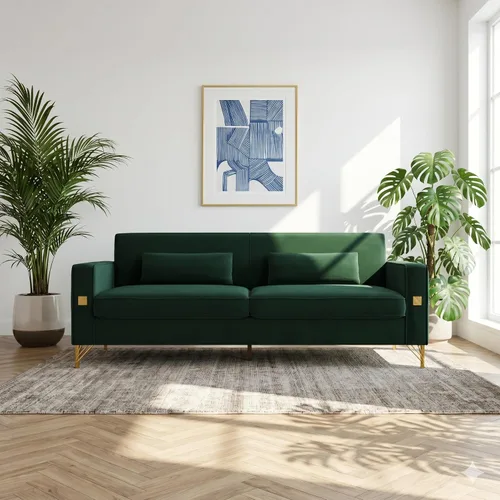 Vista 17 de Sofá de terciopelo de 85.63 pulgadas, moderno sofá biplaza con almohadas, juego de 2 para sala de estar, dormitorio, muebles de apartamento con Beige