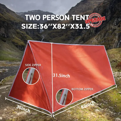 Vista 3 de LYN Tienda de campaña de emergencia reutilizable con cremallera extragrande, impermeable, térmica, ignífuga, ligera, con paracord✚estaca