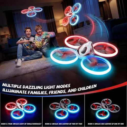 Vista 3 de Dron para niños y adultos, 3 baterías de tiempo de vuelo de 24 minutos, cuadricóptero RC anticolisión con luz LED, retención de altitud, regalos