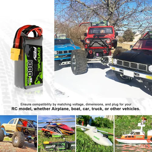 Vista 5 de OVONIC 4S Lipo Batería 80C 1300mAh 14.8V Lipo Batería con XT60 Conector para RC FPV Racing Drone Quadcopter