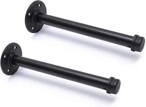 Vista 10 de Soportes industriales de tubo de hierro negro de 3/4 pulgadas, soportes rústicos para colgar en la pared, soportes de tubería personalizados