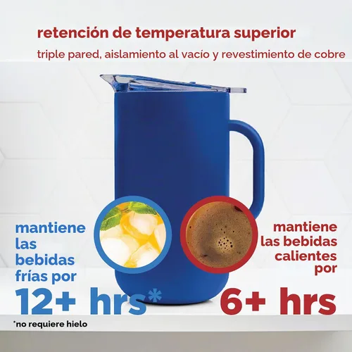 Vista 4 de Jarra Premium Aislada de Served (0.87 cuartos de galón/66oz) - Jarra de Acero Inoxidable con Pared Doble, Forrada en Cobre con Tapa - Jarra Térmica