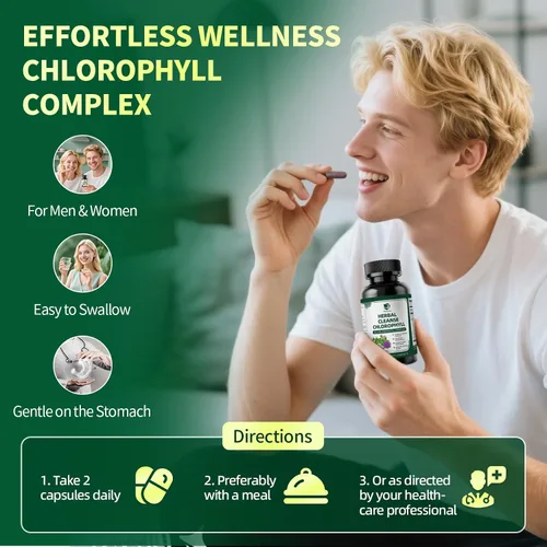 Vista 7 de Lukaree Cápsulas de Complejo Herbal de Clorofila, 60 Cápsulas Veganas de Clorofila para Desintoxicación, Digestión, Salud Intestinal y de la Piel