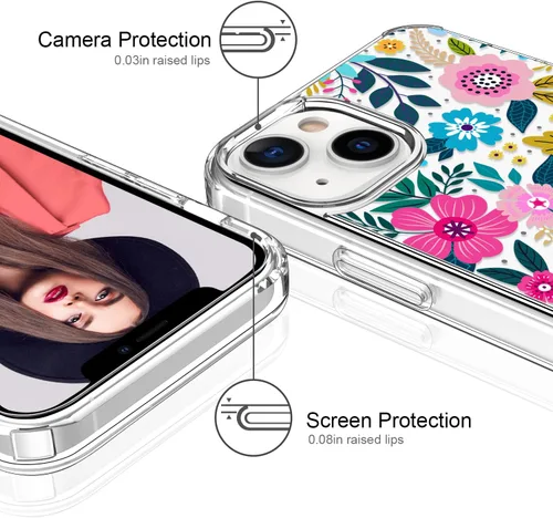 Vista 4 de ICEDIO Funda para iPhone 13 con protector de pantalla, ajuste delgado, transparente, con diseños de moda para niñas y mujeres, funda protectora