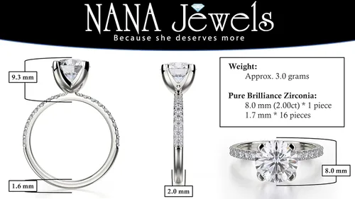 Vista 2 de 100ct-400ct Simulated Diamond Zirconia Engagement Ring Round Cut Solitaire wSides in Sterling Silver