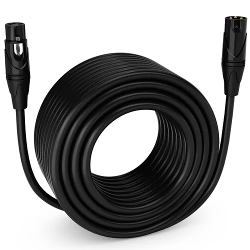 Vista 130 de LyxPro Cable de micrófono XLR hembra a macho de ángulo recto de 3 pines de 1.5 pies para altavoces amplificados, interfaz de audio, rendimiento
