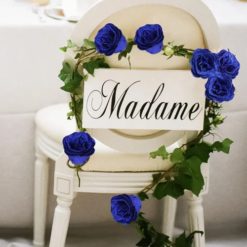 Vista 8 de Rosas artificiales, 30 rosas artificiales de seda con tallos para manualidades, ramo de boda, fiesta, decoración del hogar (azul rey)