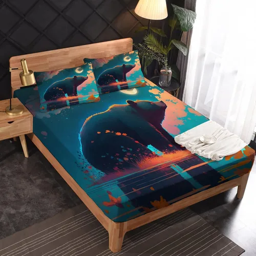 Vista 3 de Juego de sábanas de tamaño individual, sábanas de oso – Sábanas y fundas de almohada de microfibra de 3 piezas, juego de sábanas con patrones de Aa