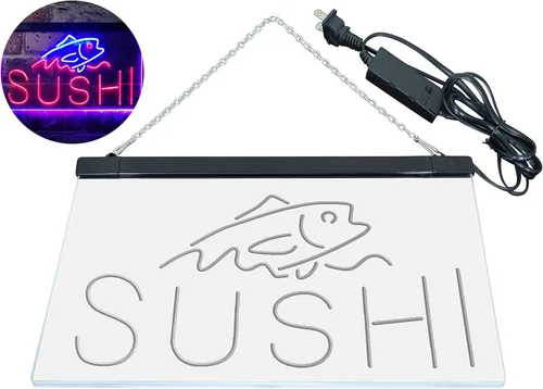 Vista 8 de ADVPRO Sushi Fish Sashimi Restaurant - Letrero de neón LED de doble color, azul y rojo, 12 x 8.5 pulgadas, st6s32-i3334-br