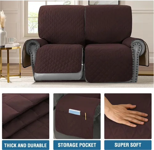 Vista 5 de H.VERSAILTEX Funda impermeable 100% impermeable para sofá biplaza reclinable de 2 piezas, protector de muebles suave y grueso con bolsillos lavables