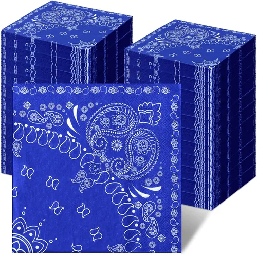 Vista 11 de Teling 200 servilletas tipo bandana del oeste, servilletas de cóctel de cachemira marrón para decoración de fiesta de vaquero, vaquera, salvaje