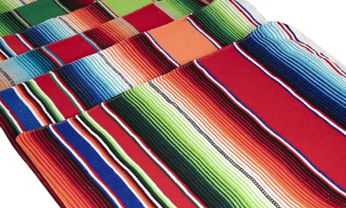 Vista 8 de Camino de mesa colorido a rayas fabricado en México 83x14 pulgadas.