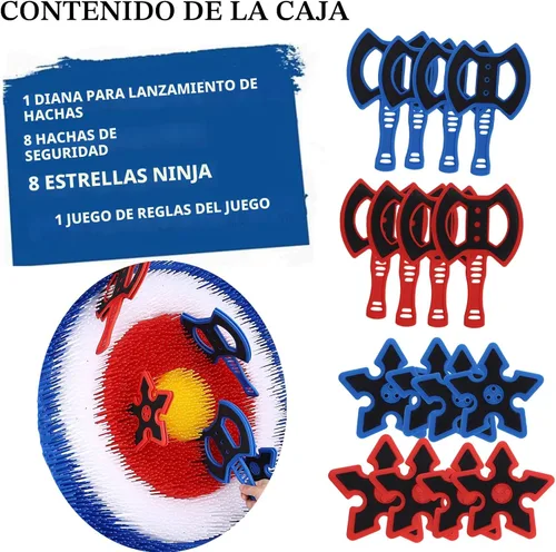Vista 4 de Stiatu Objetivo de cerdas lanzadoras de hacha con 8 hachas de lanzamiento, juego de lanzamiento de hacha para patio trasero, interior y exterior