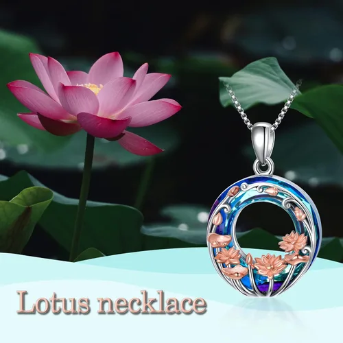 Vista 6 de YOSOPRETTY Lotus Necklace 925 Sterling Silver Lotus FlowerLotus Fish Crystal Pendant Necklace Moonstone Jewelry Gifts for Women Girls