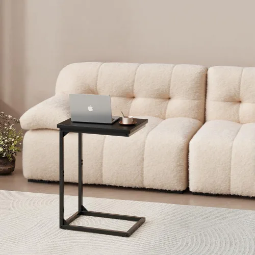 Vista 2 de Mesa auxiliar en forma de C, mesa auxiliar para sofá, mesa de sofá pequeña con marco de metal para sala de estar, dormitorio, sándalo negro