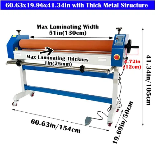 Vista 2 de INTBUYING Laminador frío de 51 pulgadas, Máquina automática de laminación en frío de doble uso eléctrico/manual, Rodillo de goma suave, Interruptor