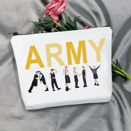 Vista 2 de MEIKIUP Bangtan - Bolsa de maquillaje para niños y niñas, álbum de mantequilla K-Pop, bolsa con cremallera, bolsa de mercancía K-Pop, regalo