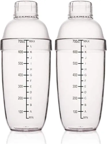 Vista 6 de Coctelera de plástico, mezclador de bebidas, agitador manual con taza y escalas, transparente (10 oz / 300cc)