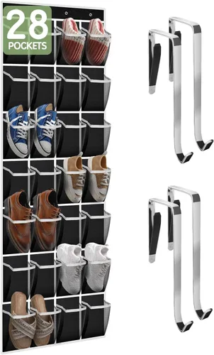 Vista 9 de Kotkn Organizador de zapatos de 10 niveles sobre la puerta, 20 bolsillos con capacidad para 20 a 30 pares, tela Oxford resistente con malla