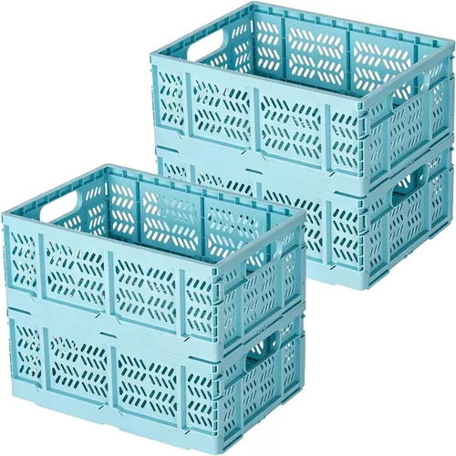 Vista 11 de Paquete de 4 cajas de almacenamiento de plástico, canastas plegables de 20 L, cajas plegables, cestas de almacenamiento y contenedores para negro-4p