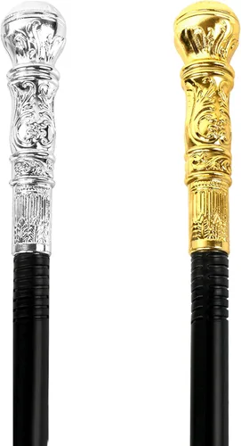 Vista 8 de Lucleag Gold Silver Walking Canes, Halloween Cosplay Dress Up Costume Props Oro y plata vintage