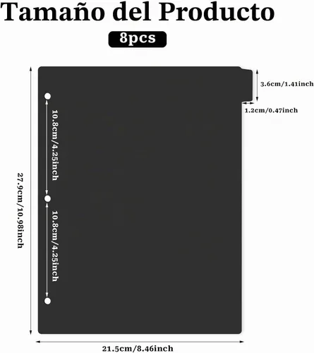 Vista 2 de Separadores de carpetas negros, separadores de plástico resistentes de 8 pestañas, separadores de carpetas con pestañas, juego de separadores