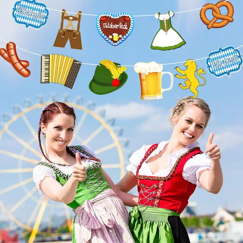 Vista 5 de Blulu Cartel de decoración del Oktoberfest, guirnalda de banderines de fiesta alemana bávara, multicolor, 13.78 x 7.09 pulgadas, para suministros