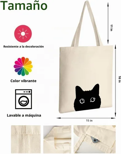 Vista 4 de AUSVKAI Bolsa de lona estética para mujer, lindas bolsas de algodón reutilizables de tela para ir de compras, playa, regalos de moda Gato