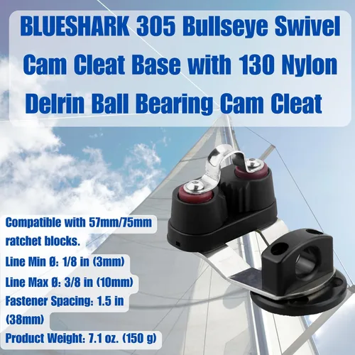 Vista 2 de BLUESHARK 305 Bullseye - Base de tacos giratorios para yate y bloques de trinquete de 2.244 in/2.953 in