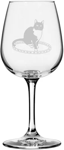 Vista 132 de Copa de vino de 12.75 onzas con temática de gato abisinio grabada para todo uso