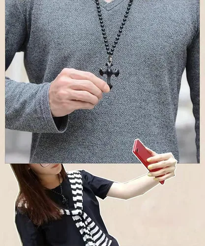 Vista 5 de Collar con dije de cruz de obsidiana negra, cristal curativo de obsidiana natural, piedra de energía, amuleto, para mujeres, hombres, niñas, niños